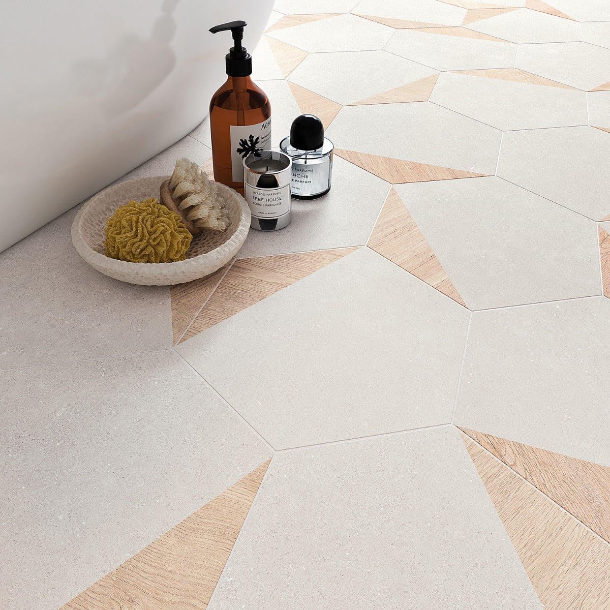 Lux Tile Pergola Wood White 12.5" Hexagon Matte Porcelain Tile