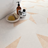 Lux Tile Pergola Wood White 12.5" Hexagon Matte Porcelain Tile