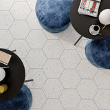 Six Hexagon Multi White Matte Porcelain Tile - 12.5" Terrazzo Look