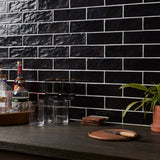 Montauk Jet Black 2x8 Mixed Finish Ceramic Subway Tile - Lux Tile