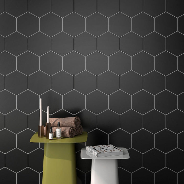 SymetroHex Black Matte Porcelain Tile - 10" Hexagon
