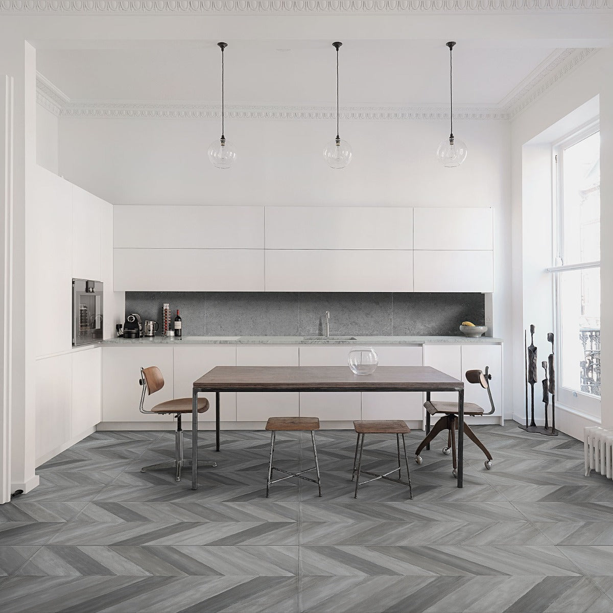 Sculpt Gray Chevron 24x48 Natural Porcelain Tile