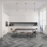 Sculpt Gray Chevron 24x48 Natural Porcelain Tile