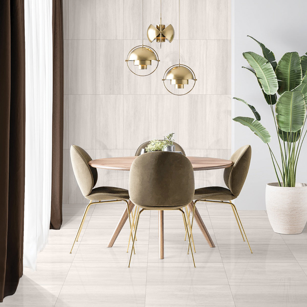 Nashville White 12x24 Polished Porcelain Tile - Travertine Look