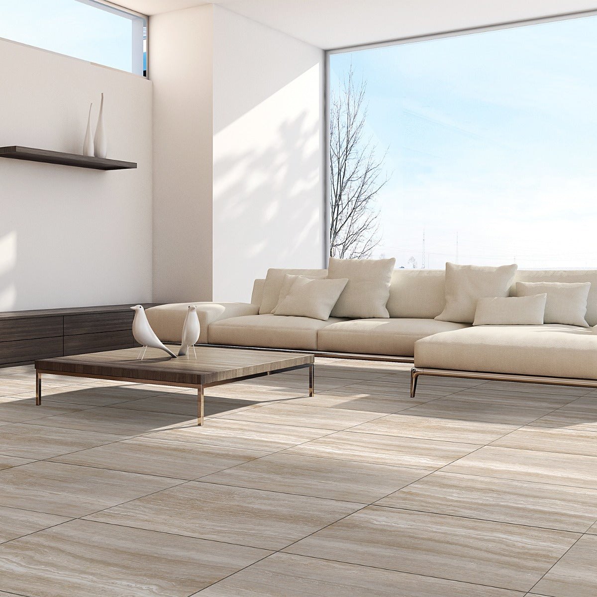 Nashville Taupe Beige 12x24 Travertine Look Matte Porcelain Tile