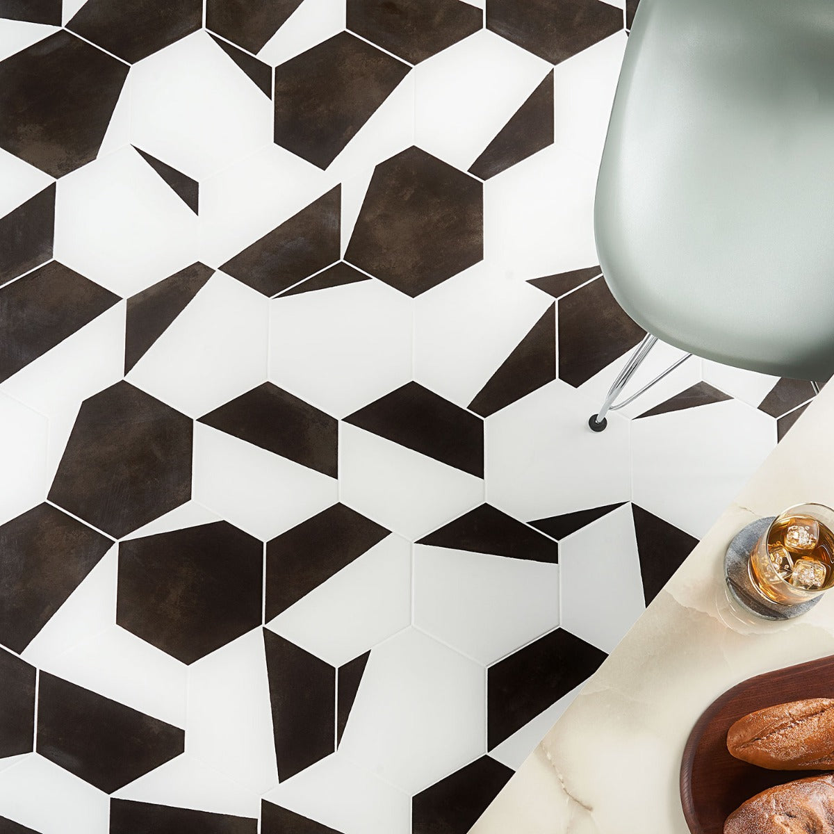 HexArt Pop Nero 8" Hexagon Matte Porcelain Tile - Lux Tile
