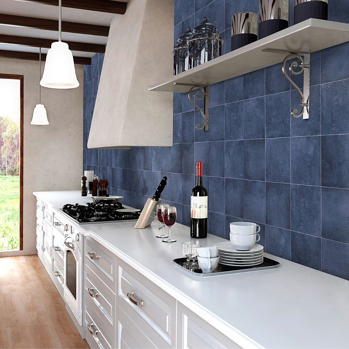 Art Geo Blue 8x8 Matte Porcelain Tile by Elizabeth Sutton