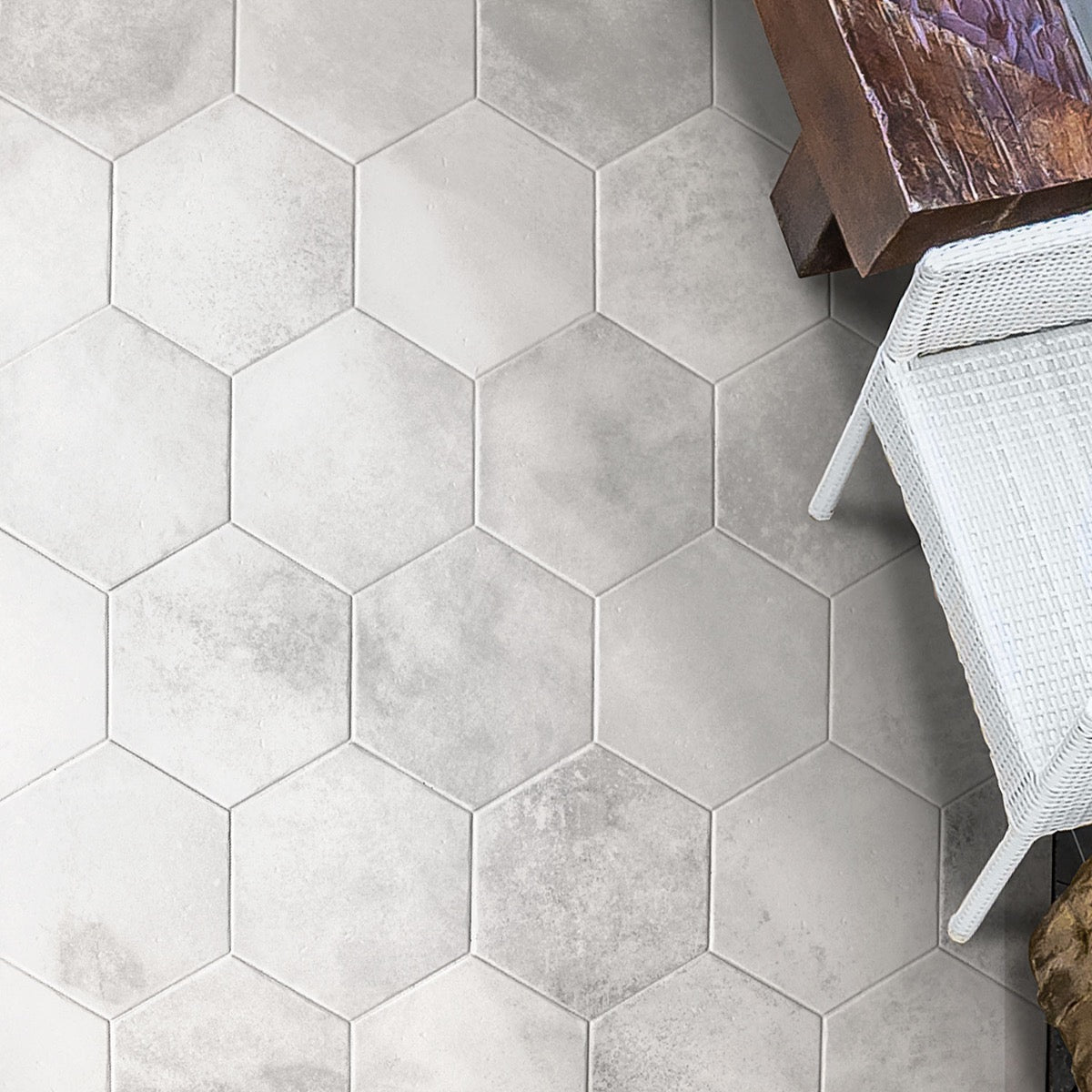 Lux Tile Terra Pompeii Blanco 8" Hexagon Matte Porcelain Tile