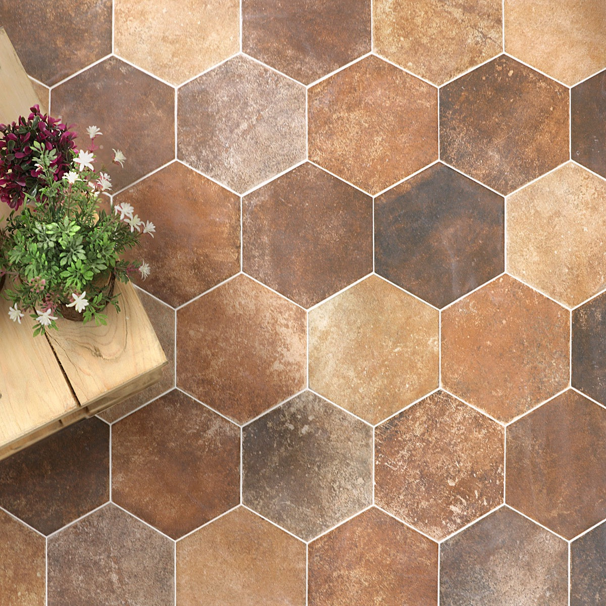 Lux Tile Terra Pompeii Marron 8" Hexagon Matte Porcelain Tile