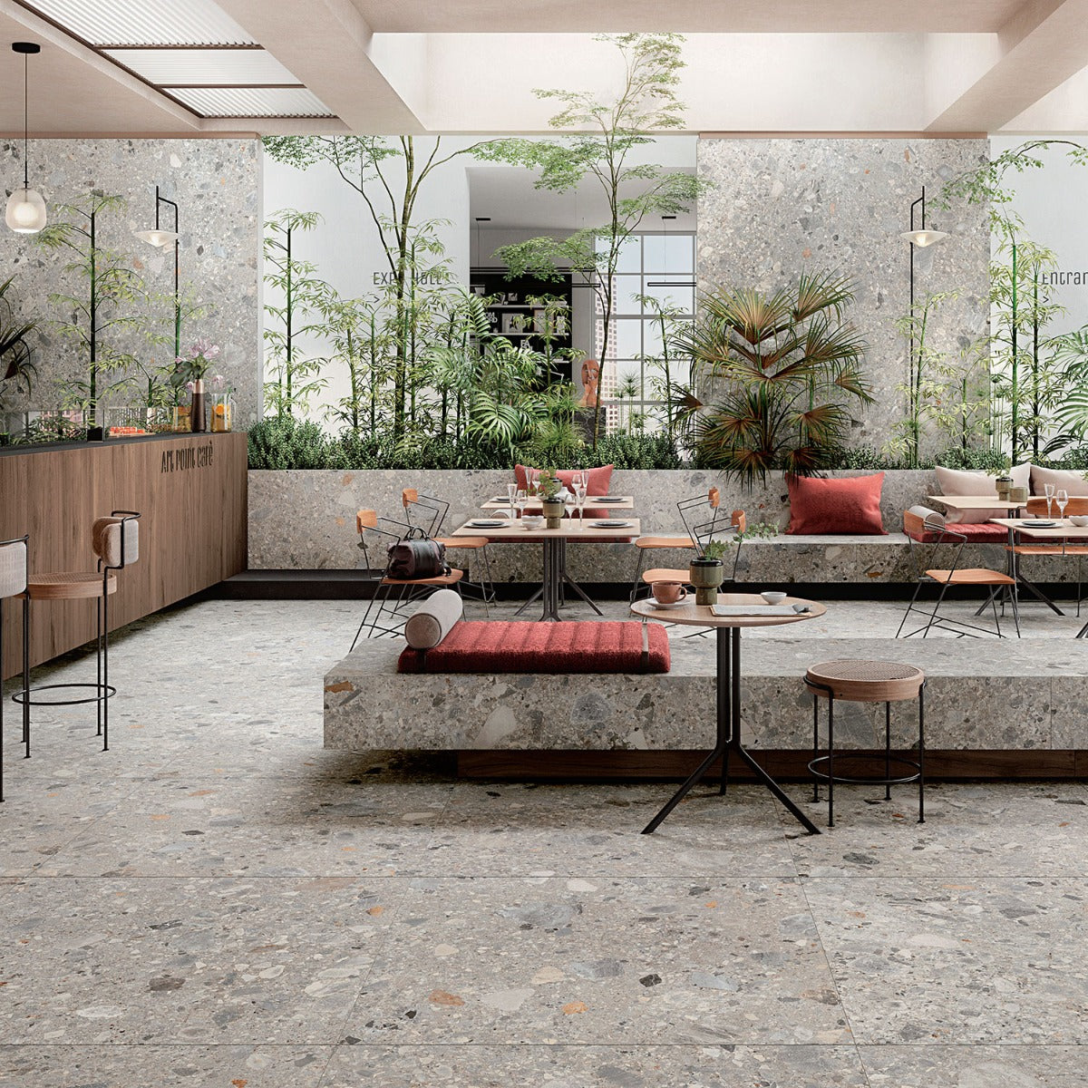 Rizo Earth Gray 24x48 Terrazzo Look Matte Porcelain Tile