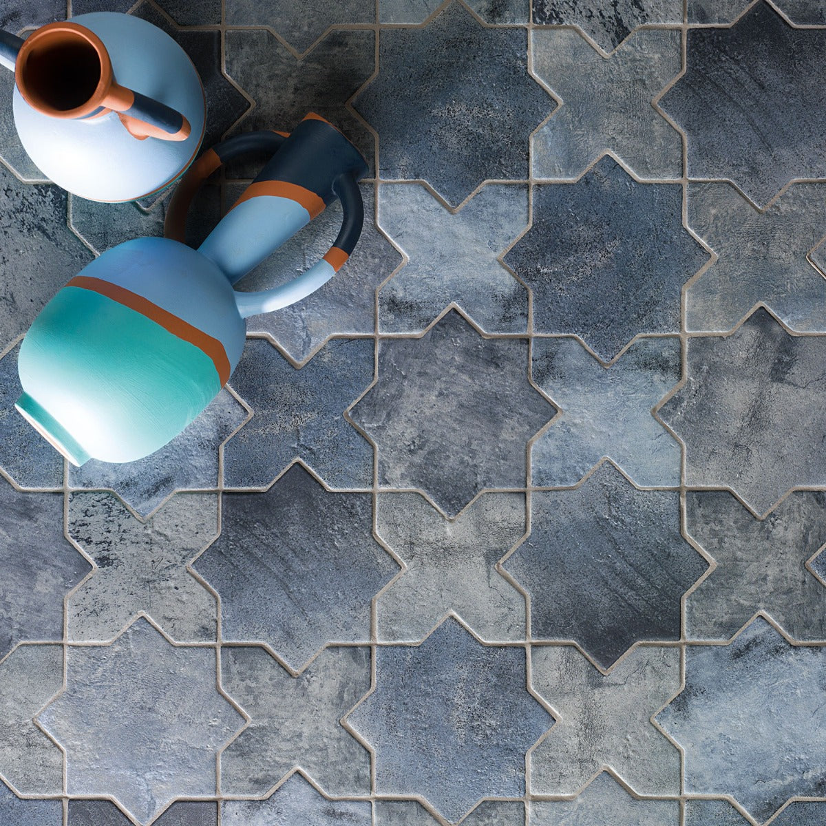 Parma Denim Blue Matte Star and Cross 6" Terracotta Look Porcelain Tile