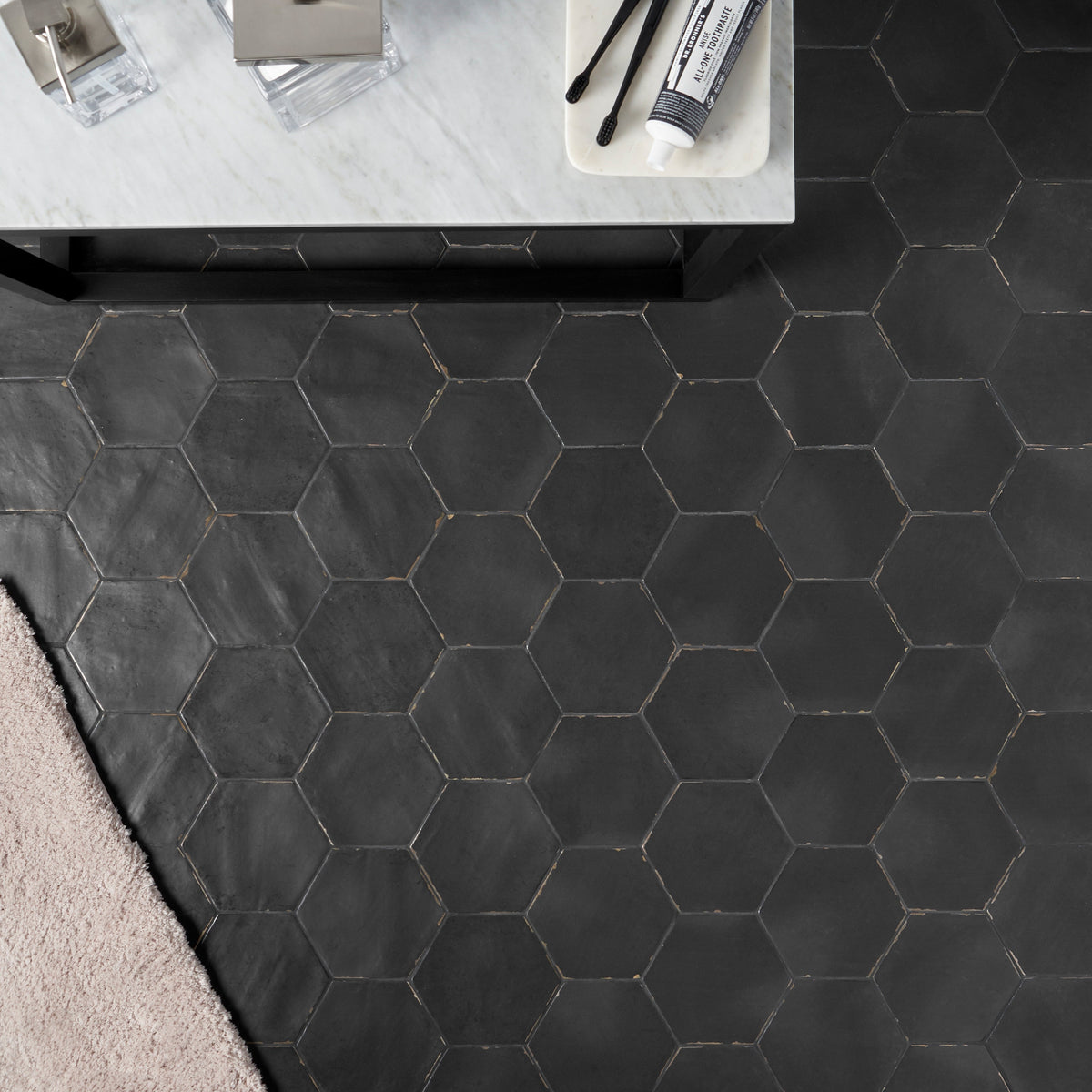Lux Tile Sasha Hex Nero Black 6" Matte Porcelain Hexagon Tile