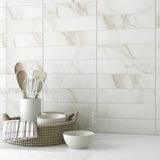 Amalfi Calacatta White 3x12 Polished Ceramic Subway Tile - Lux Tile