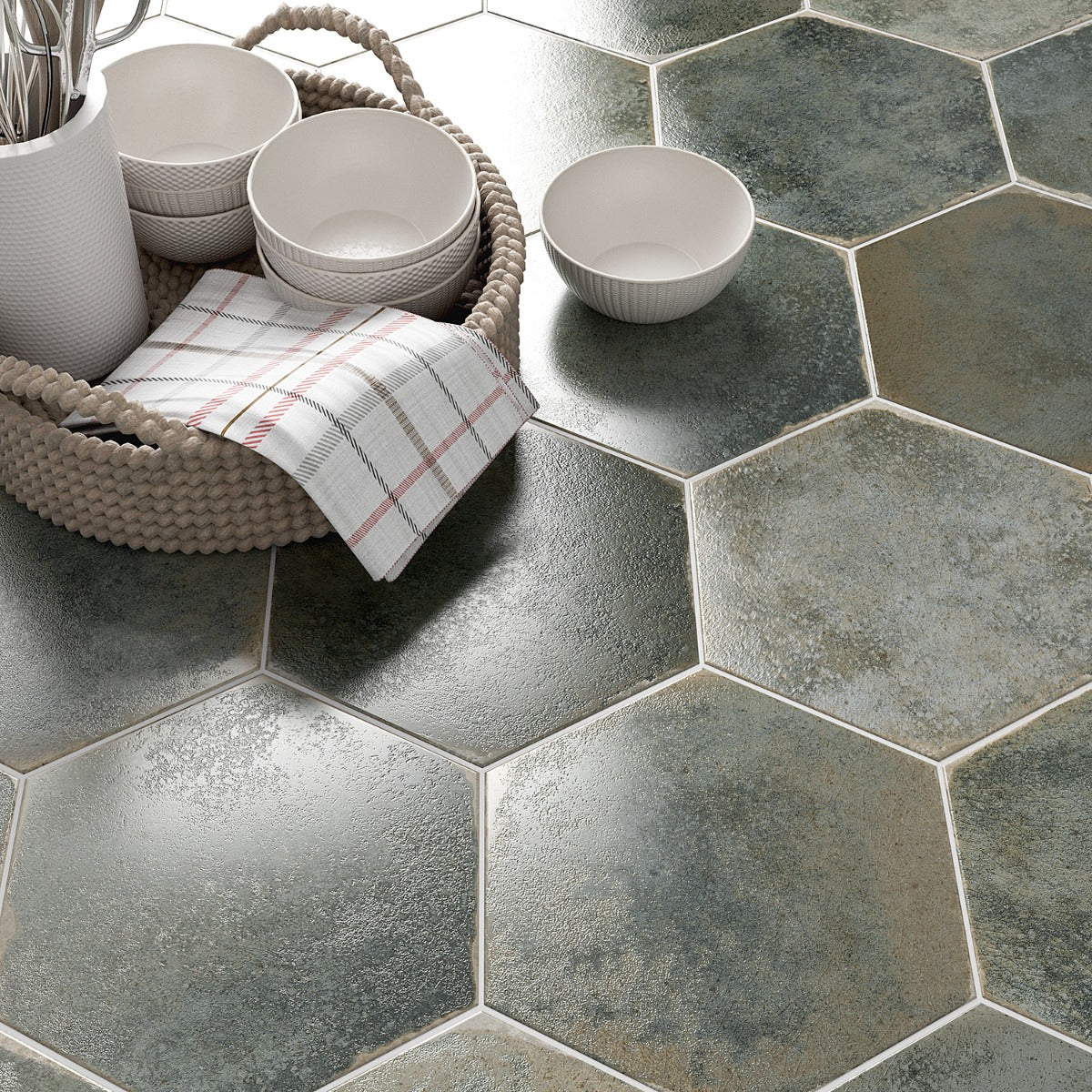 Lux Tile Kalay Green 9" Hexagon Polished Porcelain Tile