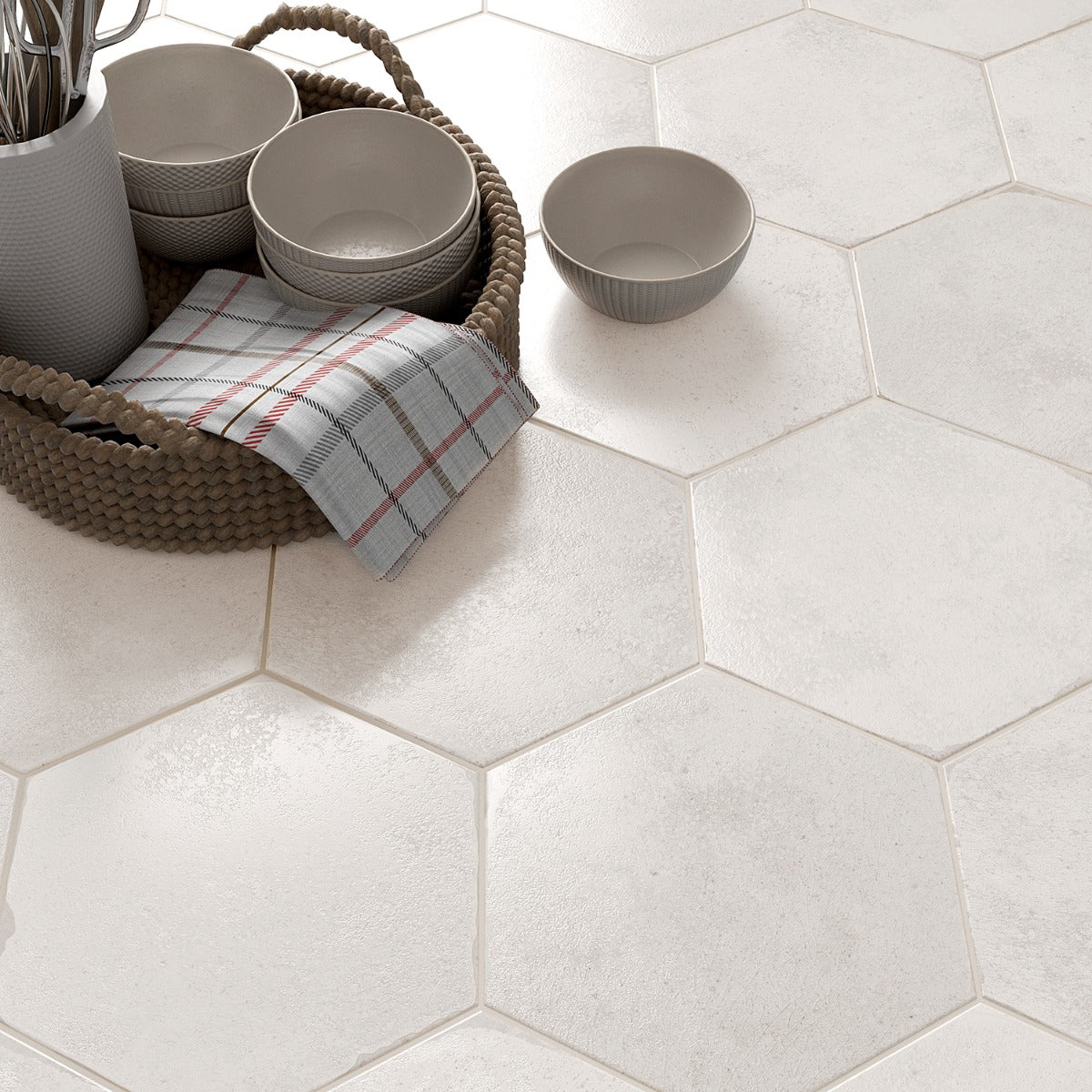 Kalay White 9" Hexagon Polished Porcelain Tile - Lux Tile