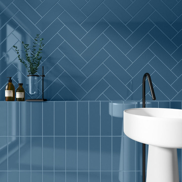 Park Hill Blue 4x12 Polished Porcelain Subway Tile by Lux Tile