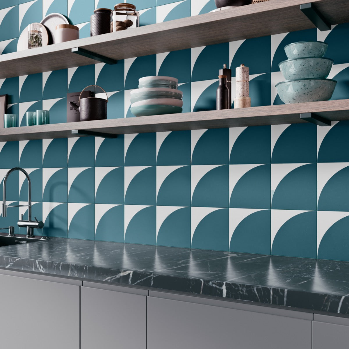 Stacy Garcia Maddox Deco Teal Blue 8x8 Matte Porcelain Tile