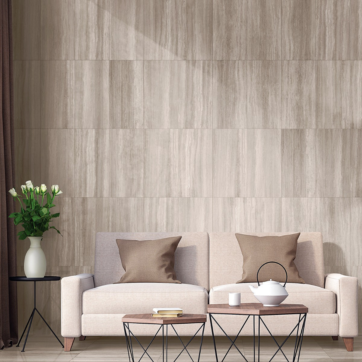 Nashville Taupe Beige 12x24 Travertine Look Matte Porcelain Tile