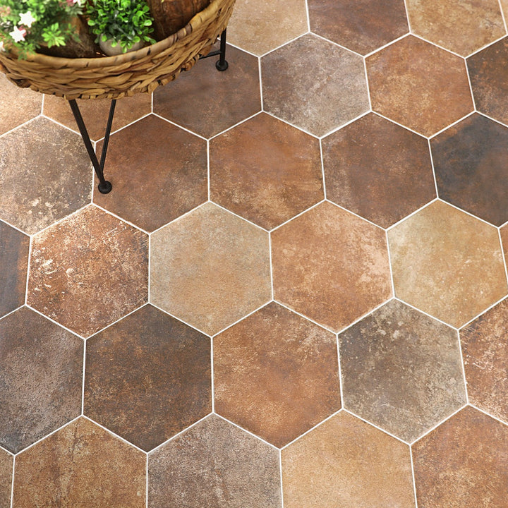 Lux Tile Terra Pompeii Marron 8" Hexagon Matte Porcelain Tile