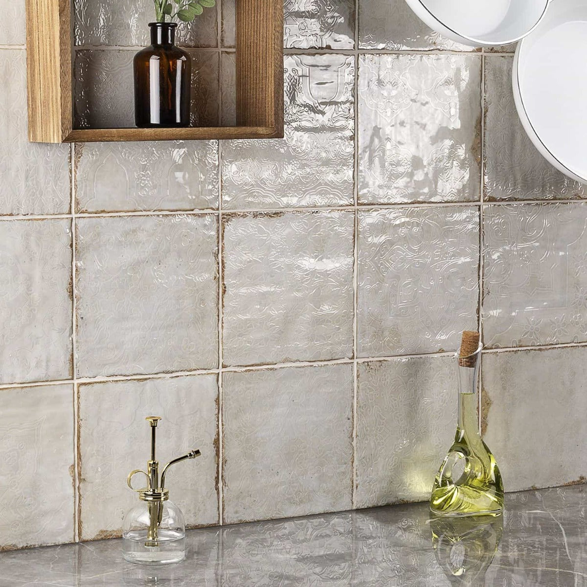 Angela Harris Dunmore Tirreno Decor 8x8 Polished Ceramic Wall Tile - White