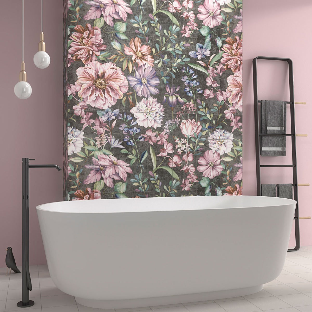 Angela Harris Wilder Garden Pink 8x8 Matte Porcelain Tile
