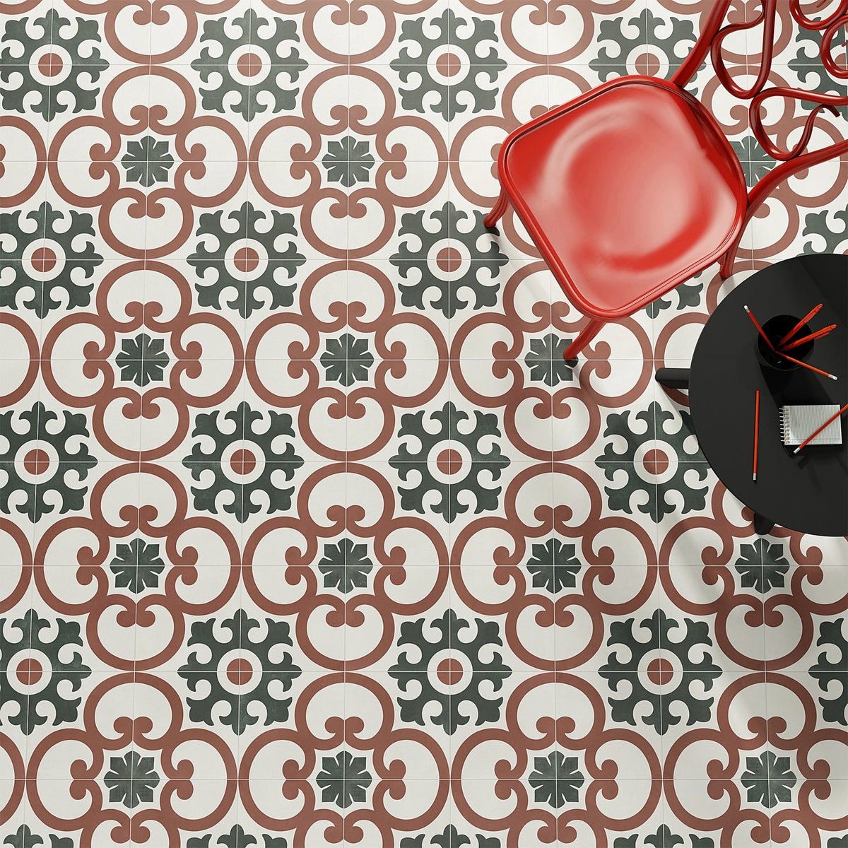Lapaz Dahlia Red 9x9 Matte Porcelain Tile - Mediterranean Design