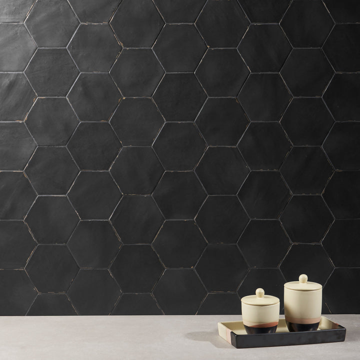 Lux Tile Sasha Hex Nero Black 6" Matte Porcelain Hexagon Tile