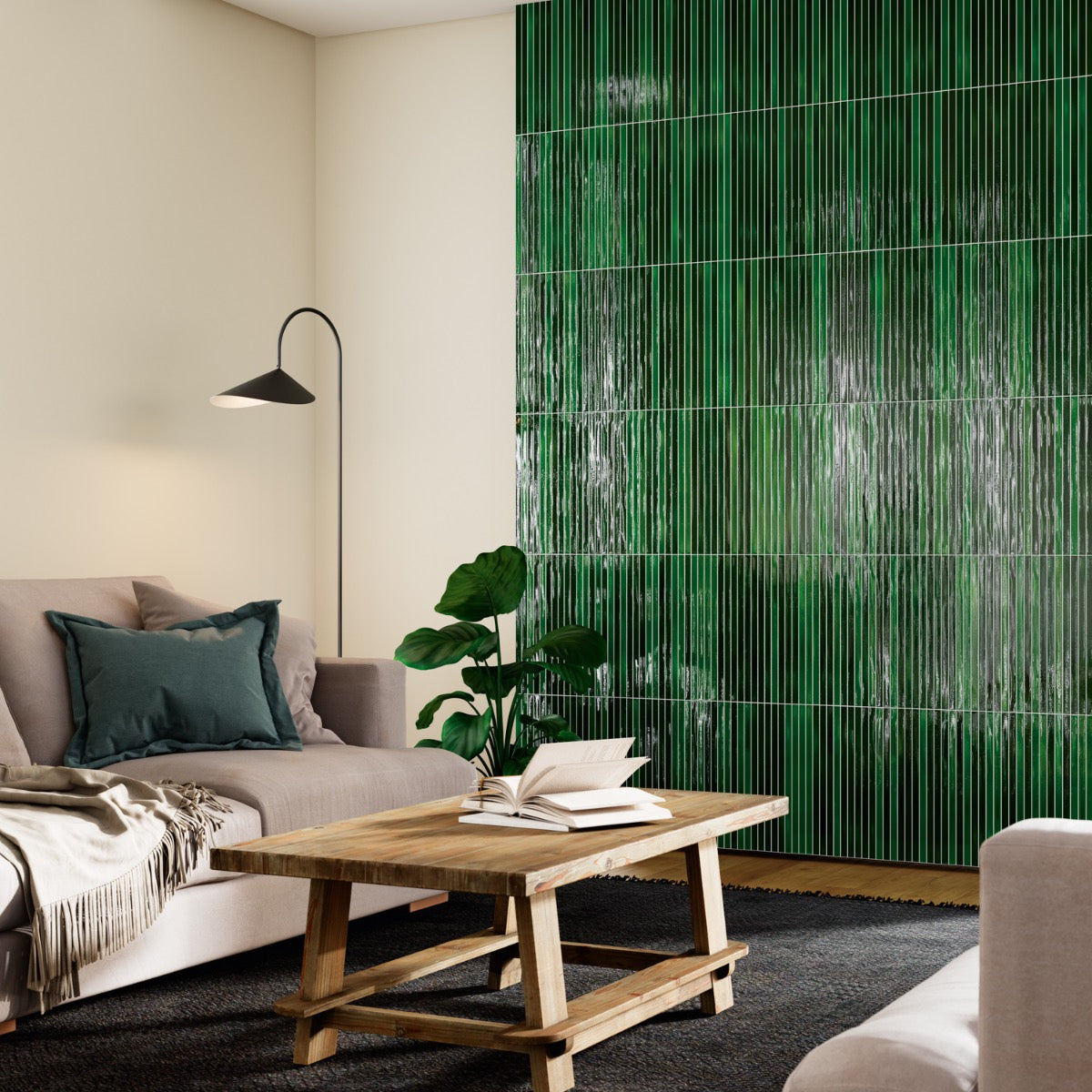 Kanbina Jungle Green 5x18 Crackled Glossy Ceramic Mosaic Tile
