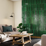 Kanbina Jungle Green 5x18 Crackled Glossy Ceramic Mosaic Tile