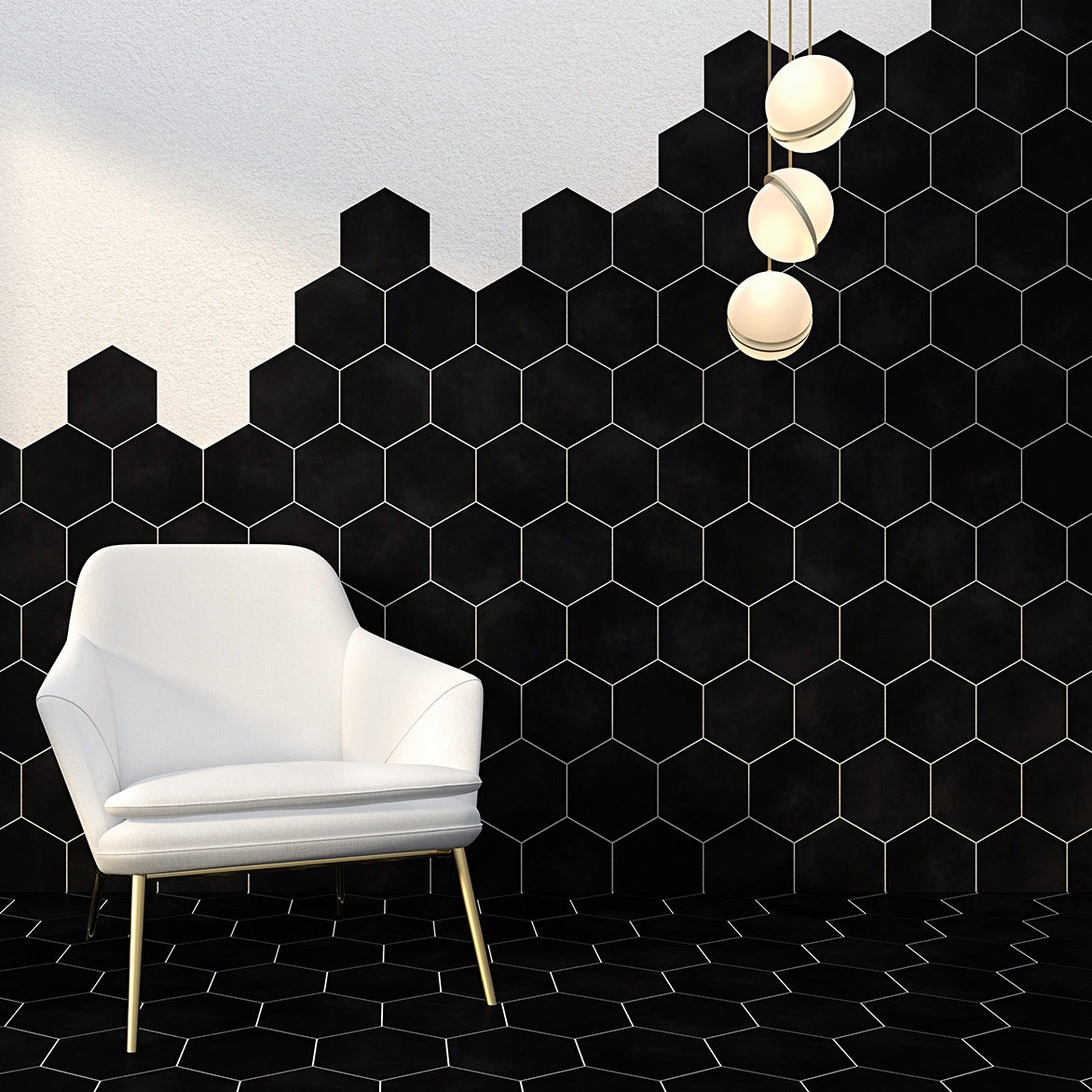 HexArt Nero Black 8" Hexagon Matte Porcelain Tile by Lux Tile
