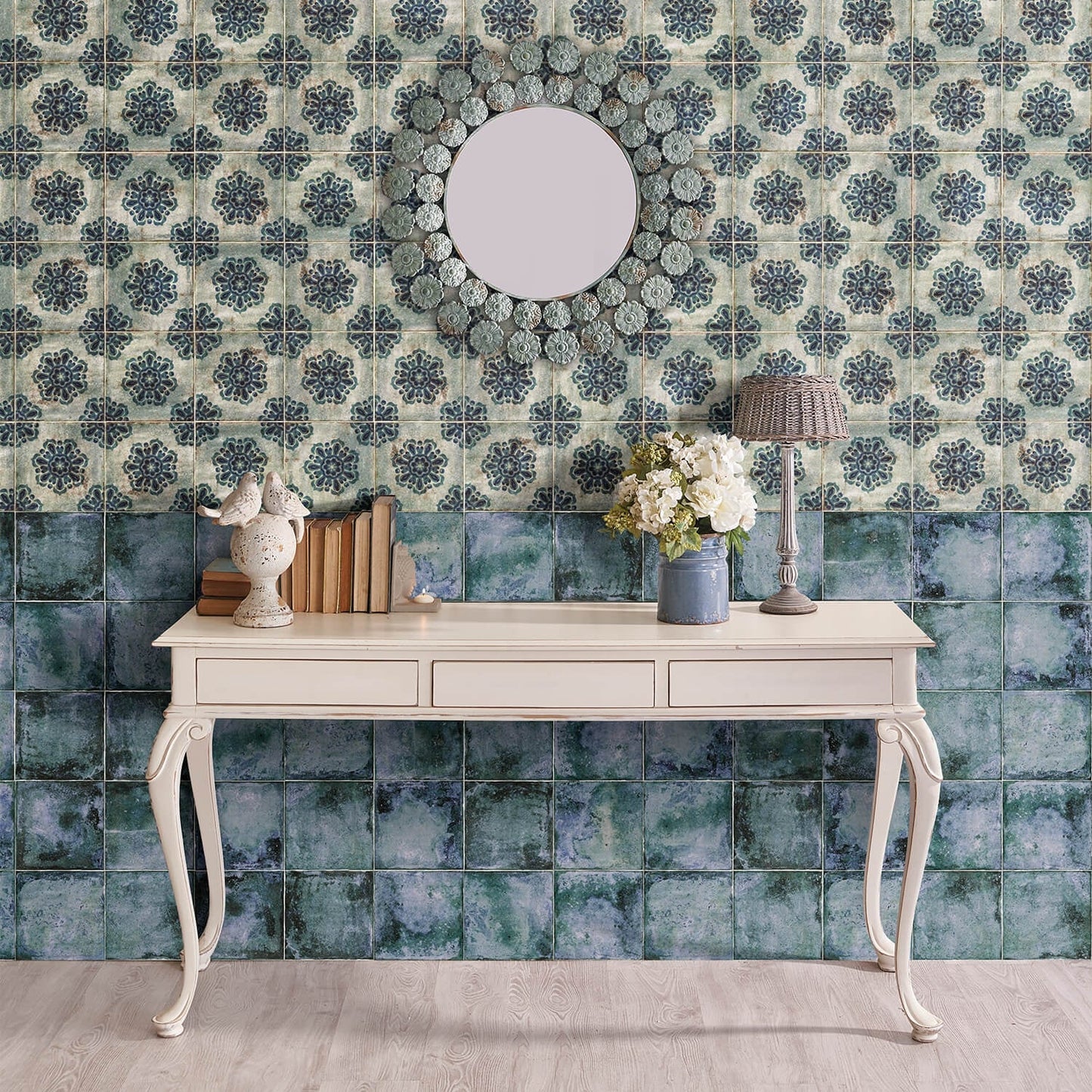 Angela Harris Dunmore Blue 8x8 Polished Ceramic Wall Tile