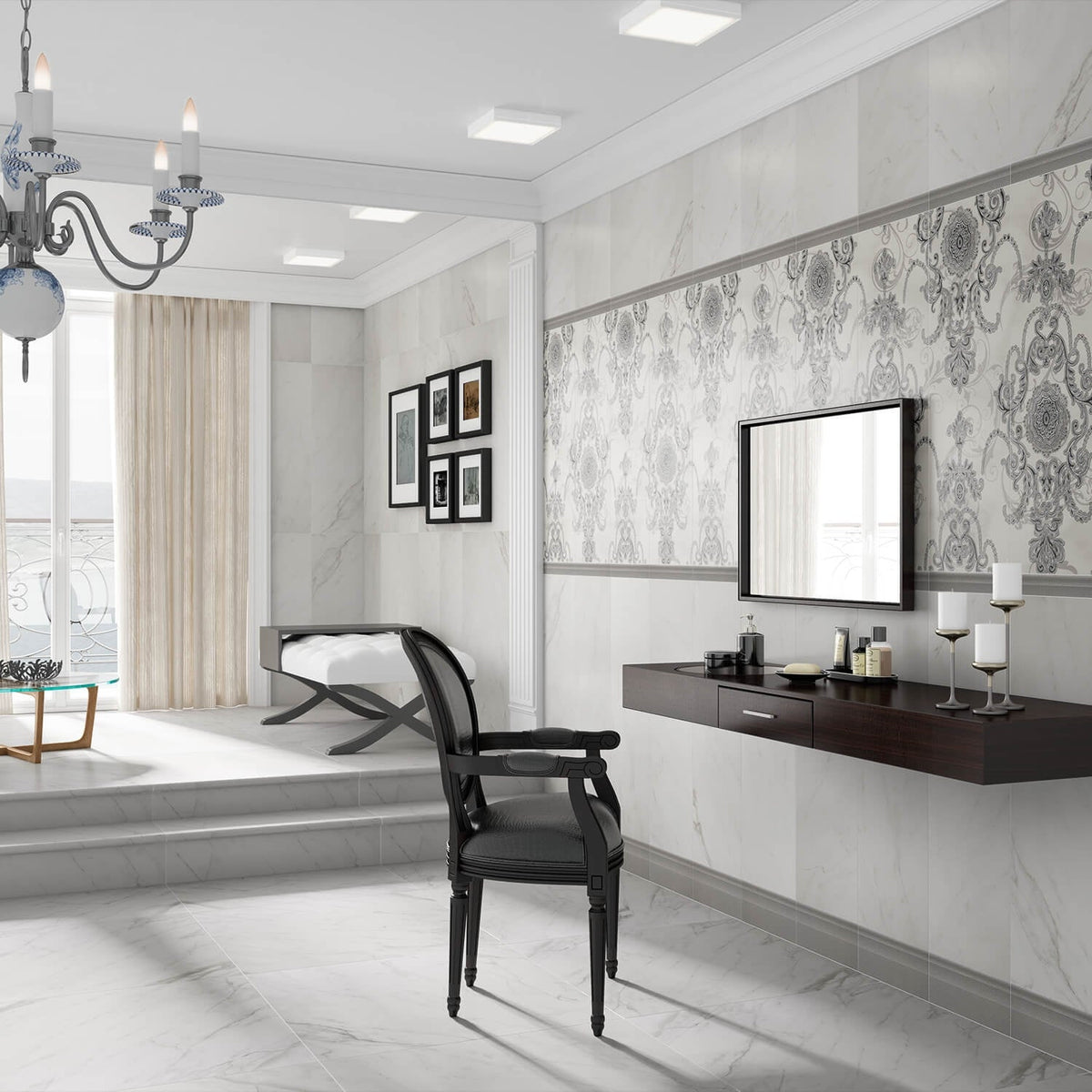 Belvedere Bianco Marble Look Porcelain Tile 30x30 - Lux Tile