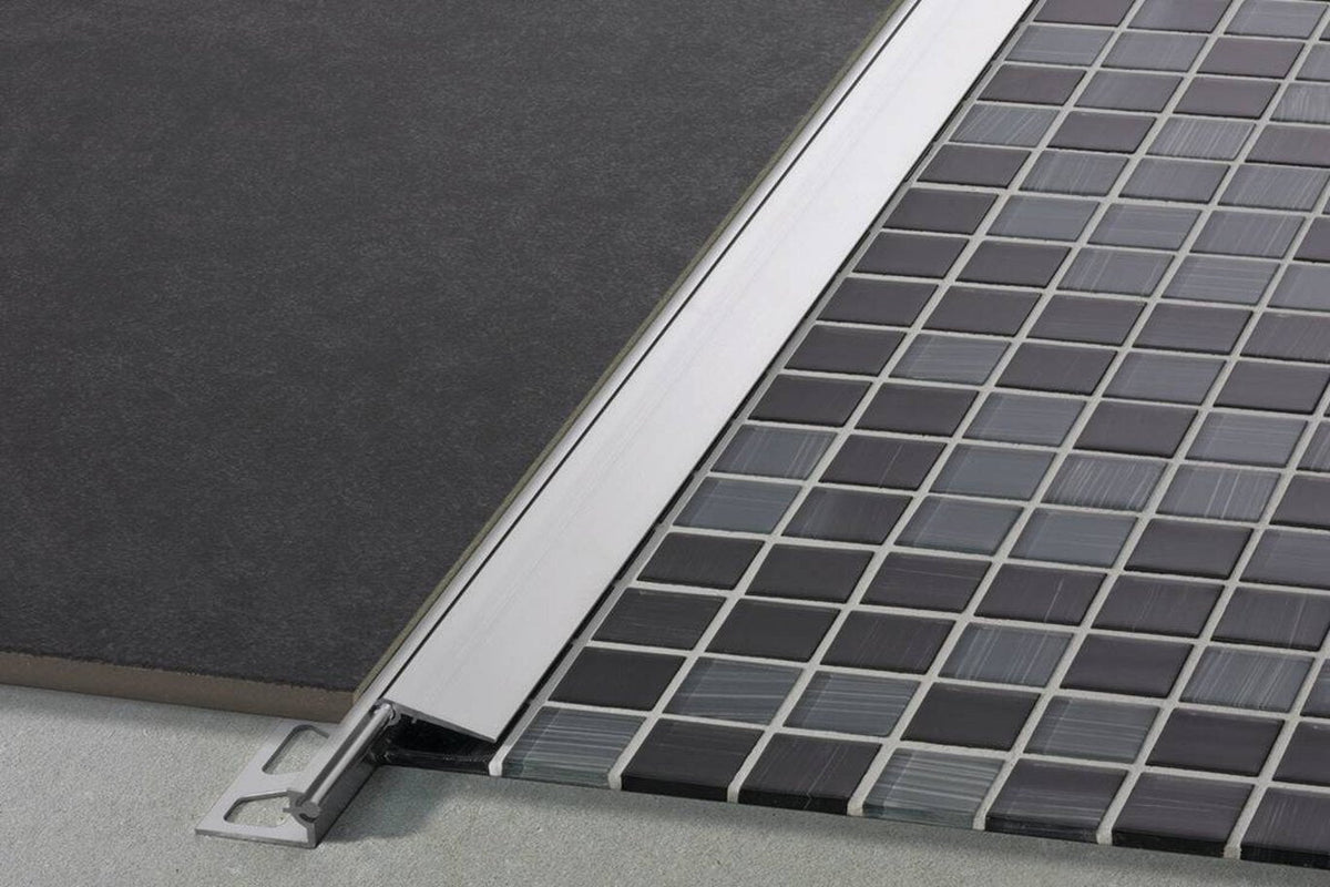 Schluter Systems RENO-V 0.375-in W x 98.5-in L Satin Anodized Aluminum Reducer Tile Edge Trim