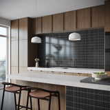 Kai Black Glossy Porcelain Mosaic Tile - 1x4" Tri-Stacked