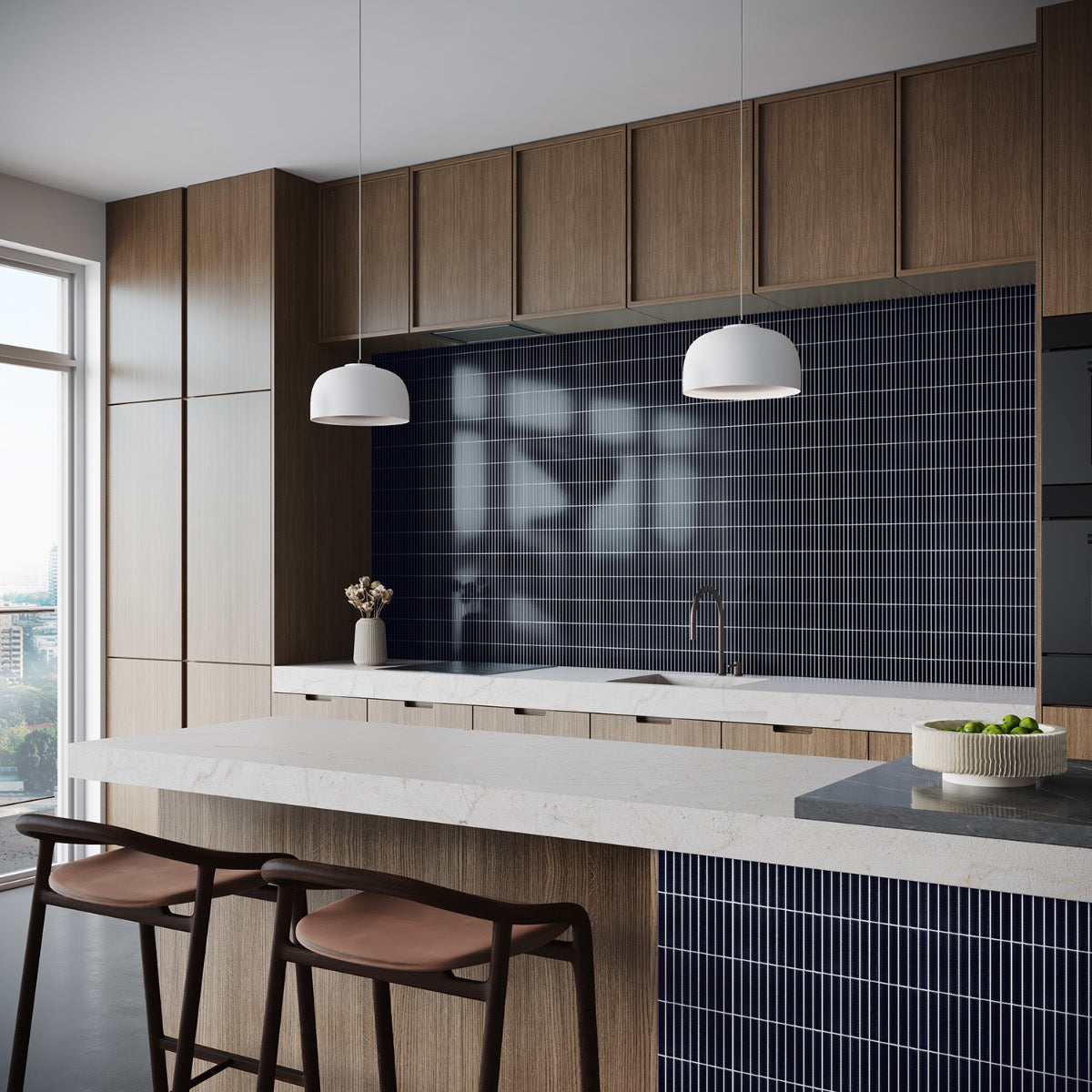 Kai Royal Blue 1x4" Crackled Glossy Porcelain Mosaic Tile - Lux Tile