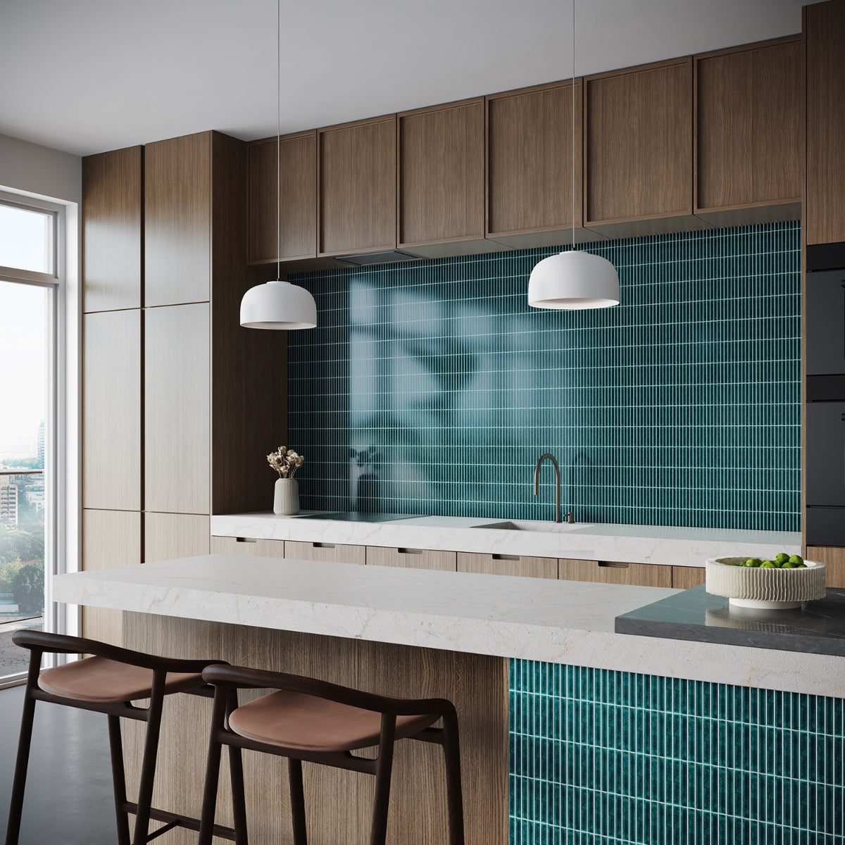 Kai Teal Crackled Glossy Porcelain Mosaic Tile - Lux Tile