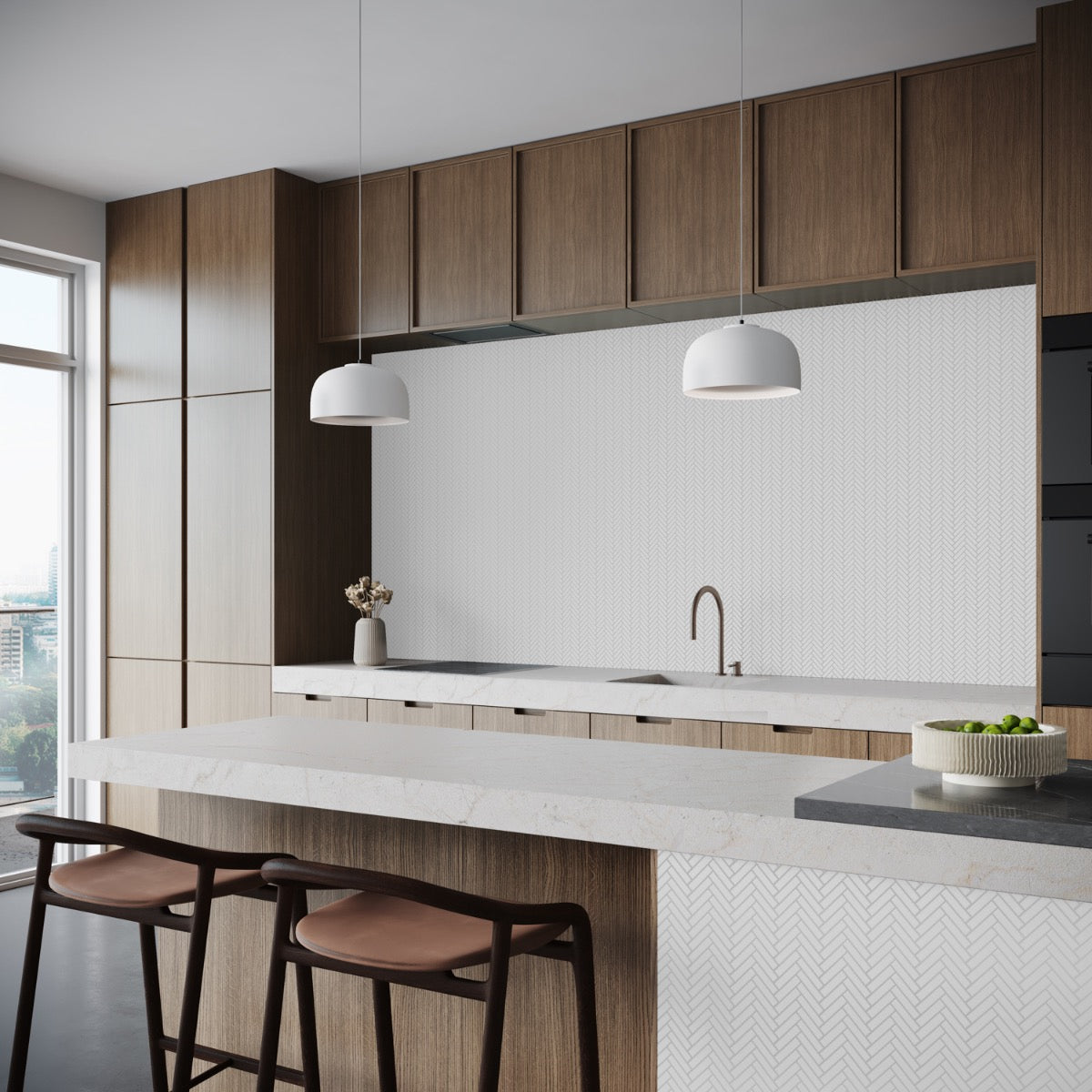 Kai White 1x2" Herringbone Matte Porcelain Mosaic Tile by Lux Tile