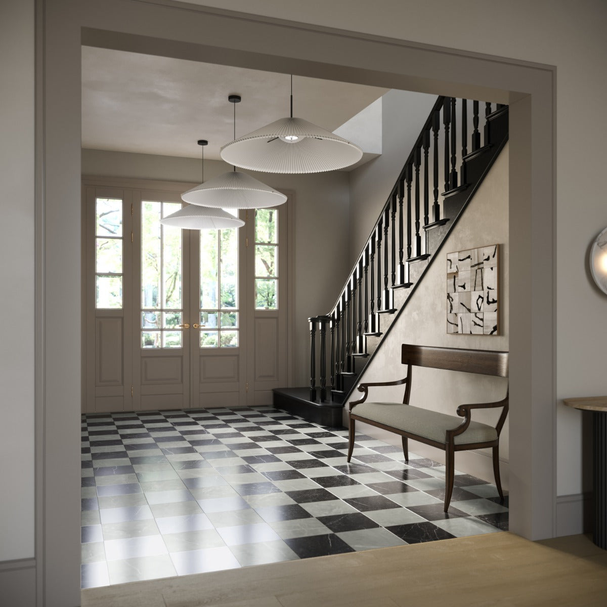 Fortunato Amani Gray and Nero Marquina Black 12x12 Polished Porcelain Checkerboard Tile