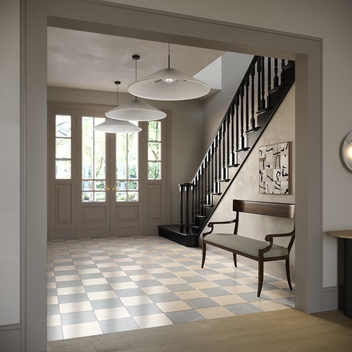 Fortunato Marfil Beige and Amani Gray 12x12 Polished Porcelain Checkerboard Tile