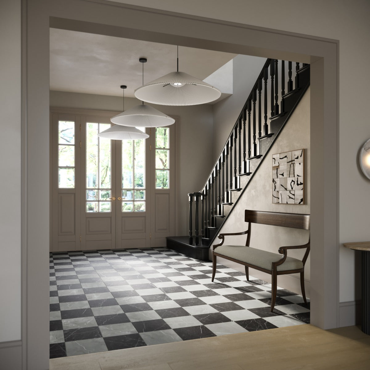 Fortunato Amani Gray and Nero Marquina Black 12x12 Matte Porcelain Checkerboard Tile