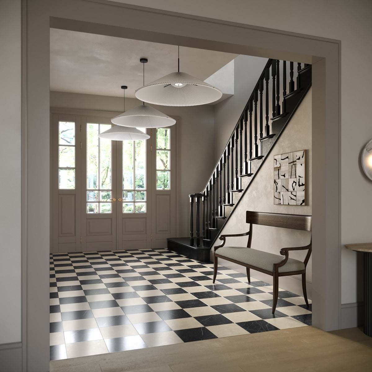 Fortunato Checkerboard Porcelain Tile - 12x12 Polished Marble Look