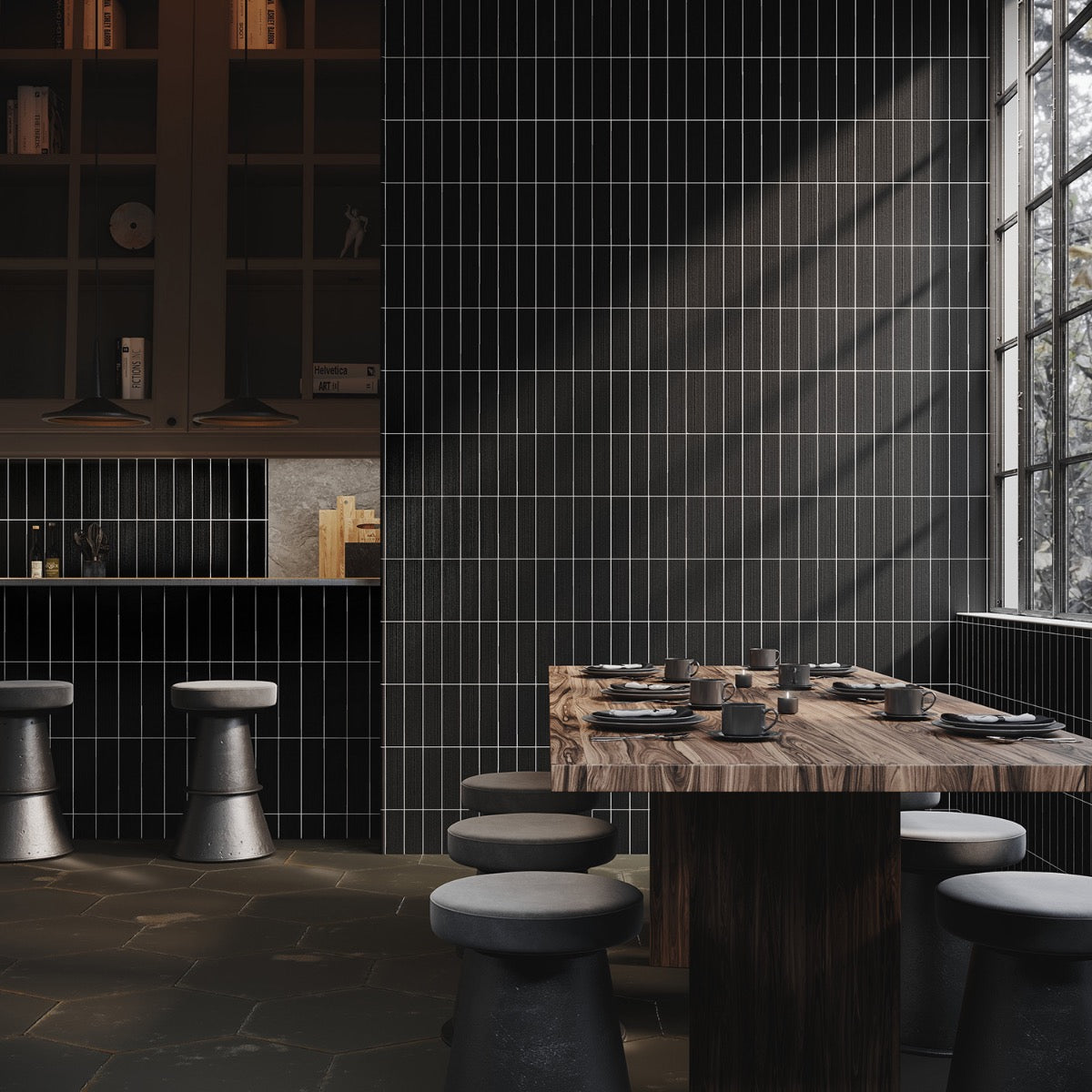 Charlotte Charcoal Black 3x10 Textured Matte Ceramic Subway Tile - Lux Tile