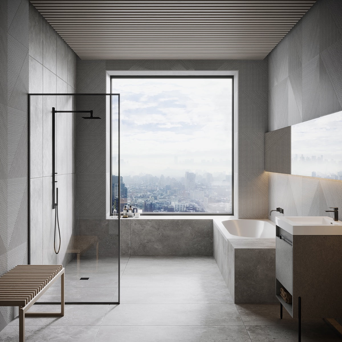 Tilebar Enso Gray 24x48 Ribbed Matte Fluted Porcelain Tile