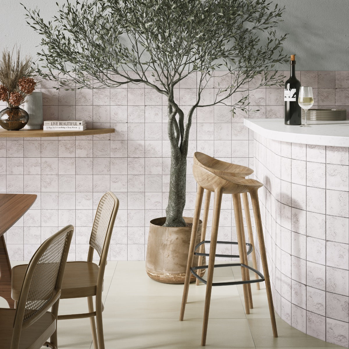 Navari White 5x5 Textured Matte Ceramic Tile - Tilebar