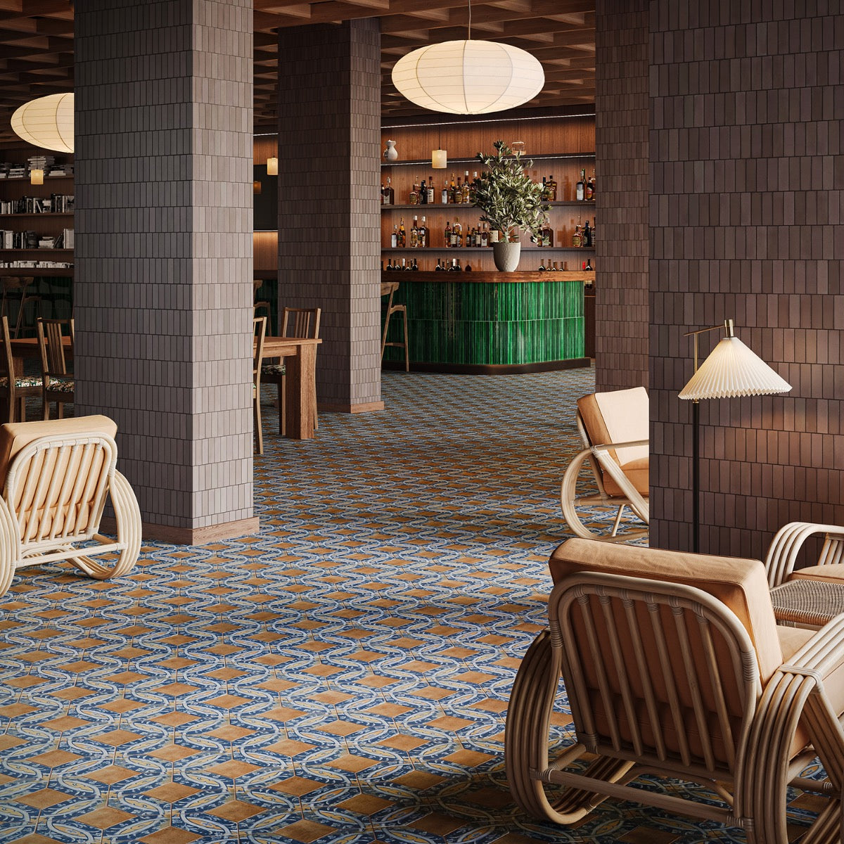 Morocco Medina Multicolor 4x8 Picket and Terracotta 4x4 Square Matte Porcelain Tile