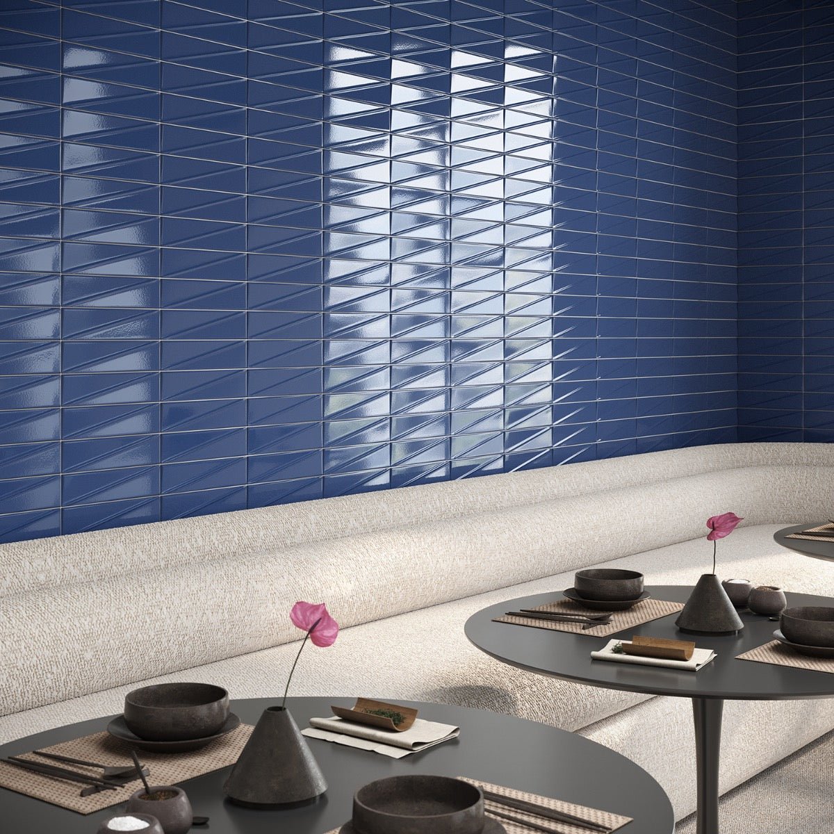 Axelle Azure Blue 3D Glossy Ceramic Subway Tile - 3x12