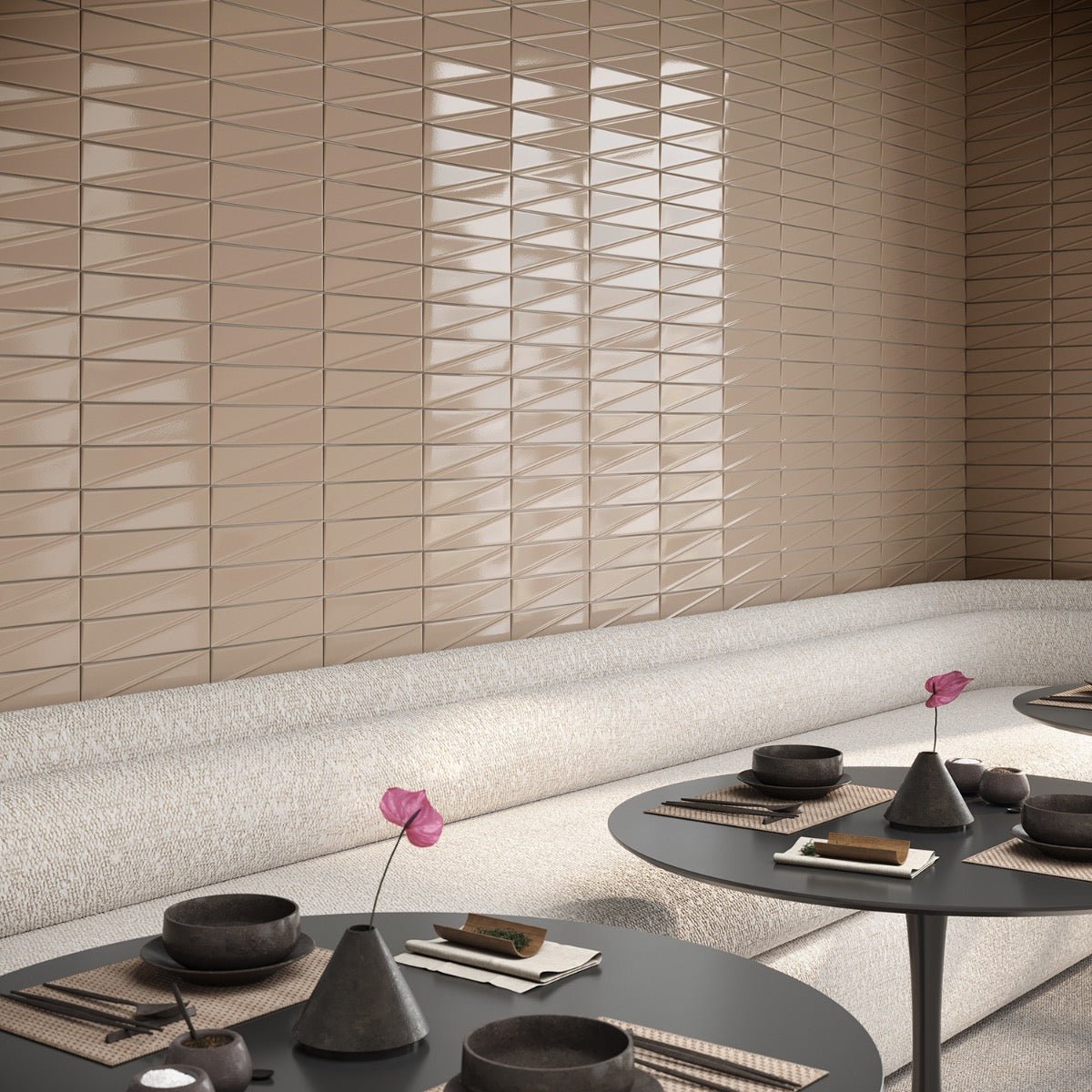 Axelle Dune Beige 3D Glossy Ceramic Subway Tile - 3x12