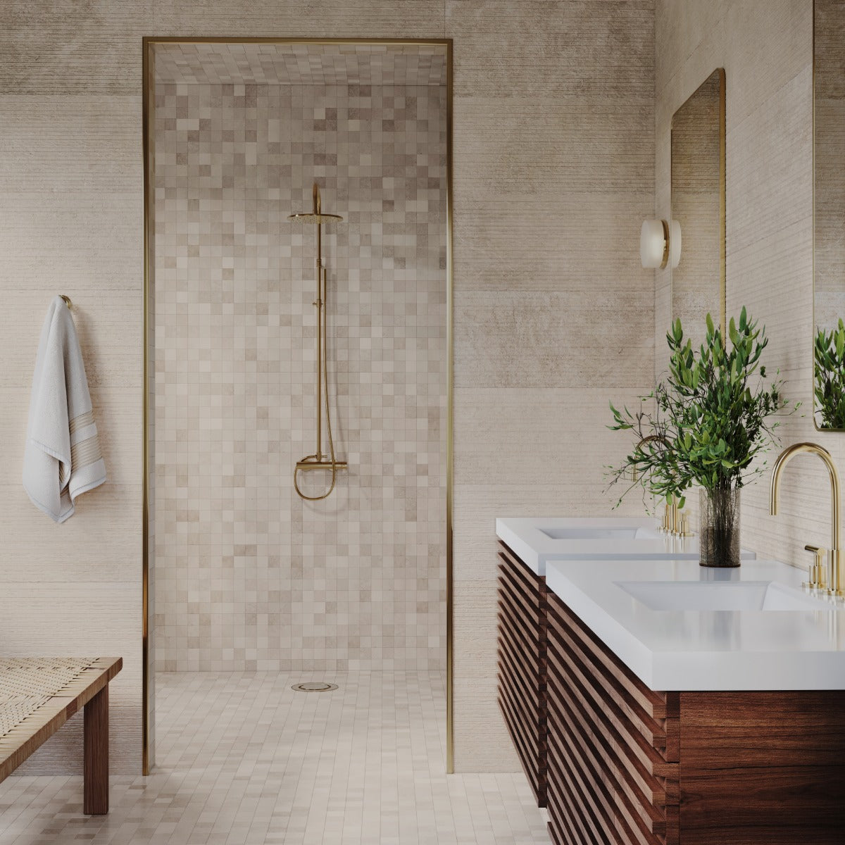 Stoneside Cream Beige Deco 12x36 Textured Matte Ceramic Tile by Lux Tile