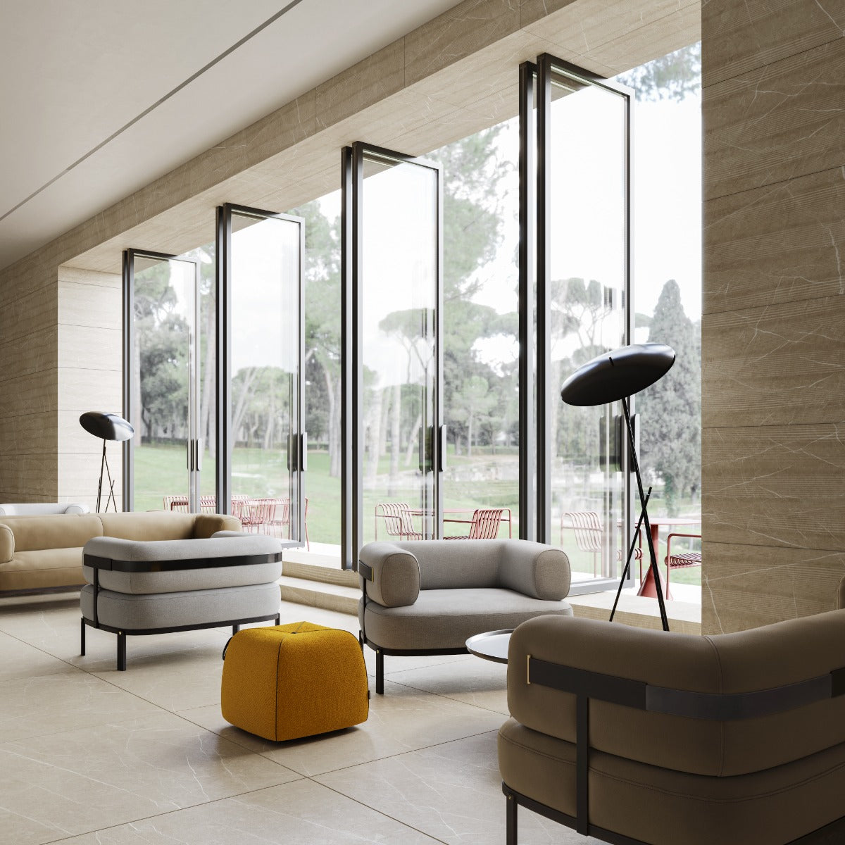 Autograph Crema Beige 48x48 Marble Look Satin Porcelain Tile - Tilebar