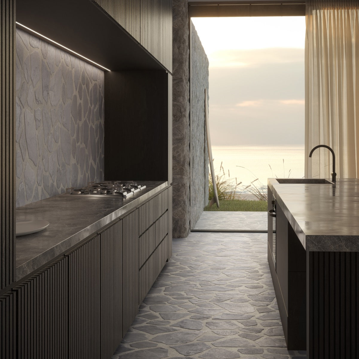Pathstone Gris Gray Textured Matte Porcelain Flagstone Tile - Lux Tile